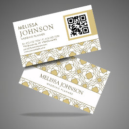 Modern Gold Geometric Wedding Planner QR Business  名刺