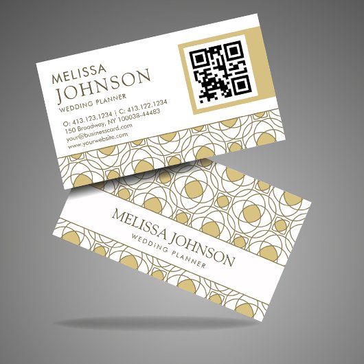 Modern Gold Geometric Wedding Planner QR Business  名刺