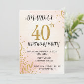 Modern Gold Glitter 40th Birthday 招待状 (スタンド正面)