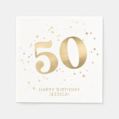 Modern Gold Glitter 50th Fifty Birthday スタンダードカクテルナプキン (正面)