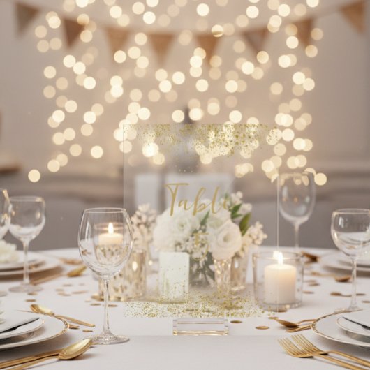 Modern Gold Glitter Acrylic Wedding Table Number アクリルサイン