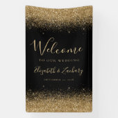Modern Gold Glitter Black Wedding Welcome 横断幕 (縦)