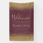 Modern Gold Glitter Dark Burgundy Wedding Welcome 横断幕 (縦)