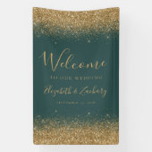 Modern Gold Glitter Dark Green Wedding Welcome 横断幕 (縦)