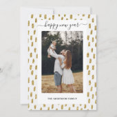 Modern Gold Glitter Family Photo New Year シーズンカード (正面)