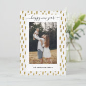 Modern Gold Glitter Family Photo New Year シーズンカード (スタンド正面)