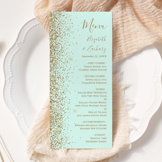 Modern Gold Glitter Mint Green Wedding メニュー