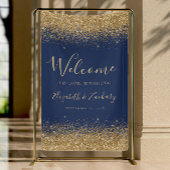 Modern Gold Glitter Navy Blue Wedding Welcome 横断幕