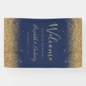 Modern Gold Glitter Navy Blue Wedding Welcome 横断幕 (横)