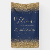 Modern Gold Glitter Navy Blue Wedding Welcome 横断幕 (縦)