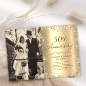 Modern Gold Glitter Photo 50th Wedding Anniversary 招待状