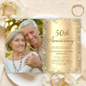 Modern Gold Glitter Photo 50th Wedding Anniversary 招待状