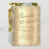 Modern Gold Glitter Photo 50th Wedding Anniversary 招待状 (正面/裏面)