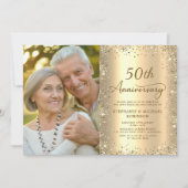 Modern Gold Glitter Photo 50th Wedding Anniversary 招待状 (正面)