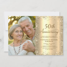 Modern Gold Glitter Photo 50th Wedding Anniversary