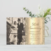 Modern Gold Glitter Photo 50th Wedding Anniversary 招待状 (スタンド正面)