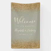 Modern Gold Glitter Sage Green Wedding Welcome 横断幕 (縦)