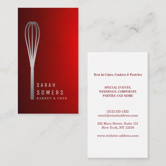 Modern Gold Glitter Whisk Bakery 名刺 (正面/裏面)