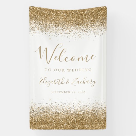 Modern Gold Glitter White Wedding Welcome 横断幕 (縦)