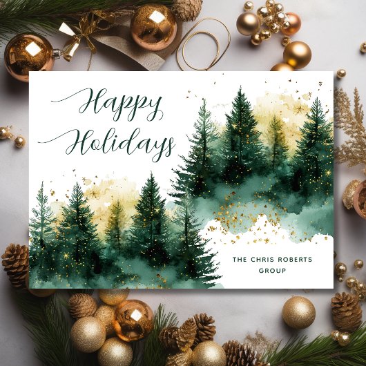 Modern Gold Green Business Christmas シーズンカード