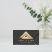 Modern Gold House Logo Real Estate Realtor black 名刺 (スタンド正面)