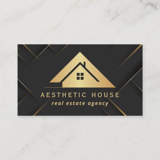 Modern Gold House Logo Real Estate Realtor black 名刺 (正面)