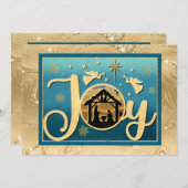 Modern Gold "JOY" Nativity Silhouette Christmas シーズンカード (正面/裏面)
