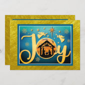 Modern Gold "JOY" Nativity Silhouette Christmas シーズンカード (正面/裏面)