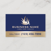 Modern Gold Lawn Care Logo Navy Blue Landscaping 名刺 (正面)
