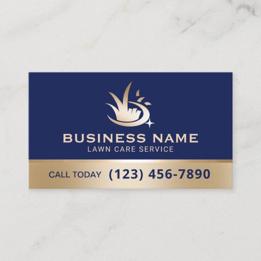 Modern Gold Lawn Care Logo Navy Blue Landscaping 名刺 (正面)