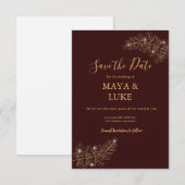 Modern Gold leaves Deep Burguny  セーブザデート (正面/裏面)