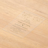 Modern Gold Line Art Flowers Wedding Transparent  アクリル招待状 (レイダウン)