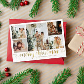 Modern Gold Merry Christmas Heart Script 5 Photo シーズンカード