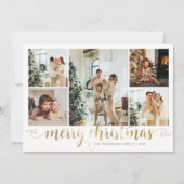 Modern Gold Merry Christmas Heart Script 5 Photo シーズンカード (正面)