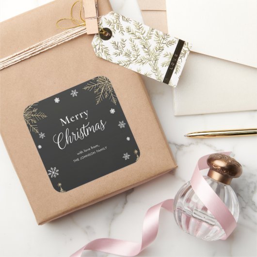Modern Gold Merry Christmas Holiday Sticker スクエアシール (ギフト)