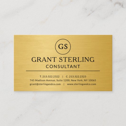 Modern Gold Metallic Consultant Luxury Monogram 名刺 (正面)