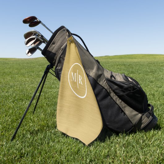 Modern Gold Metallic Monogram Golf ゴルフタオル (グリーン)