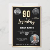 Modern Gold Metallic Surprise 90th Birthday 招待状 (正面)