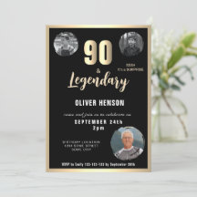 Modern Gold Metallic Surprise 90th Birthday