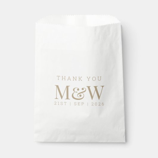 Modern Gold Monogram White Wedding Thank You  フェイバーバッグ (正面)