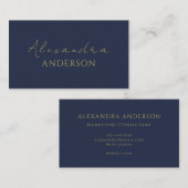 Modern Gold Navy Blue Minimalist Script 名刺 (正面/裏面)