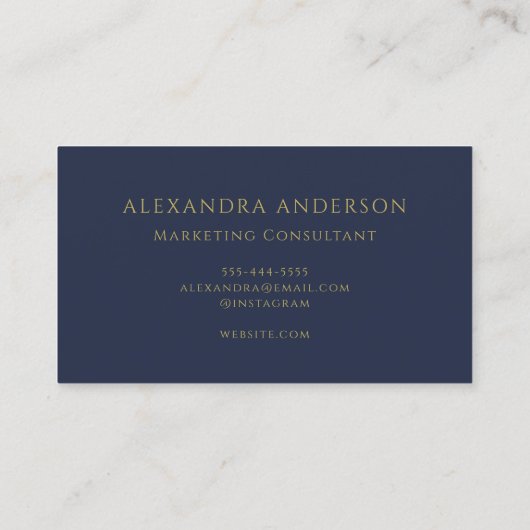 Modern Gold Navy Blue Minimalist Script 名刺 (裏面)