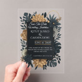  Modern Gold & Navy Floral Wedding Invitation  アクリル招待状 (インサイチュ (ポータブル))