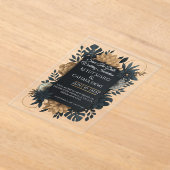  Modern Gold & Navy Floral Wedding Invitation  アクリル招待状 (レイダウン)