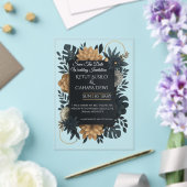  Modern Gold & Navy Floral Wedding Invitation  アクリル招待状 (インサイチュ (ウェディング))