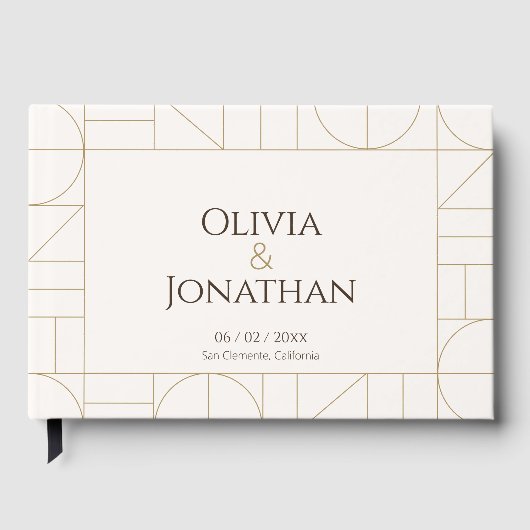 Modern Gold Ornaments Cream Wedding ゲストブック (正面)