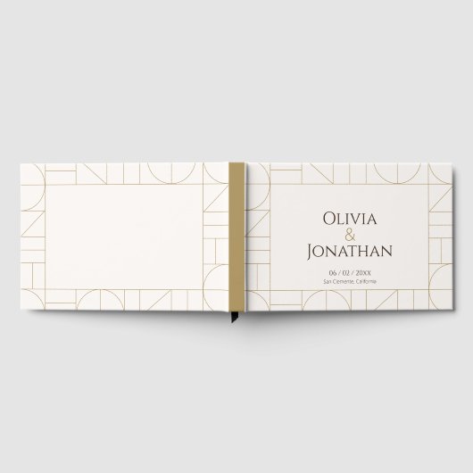 Modern Gold Ornaments Cream Wedding ゲストブック (全面)