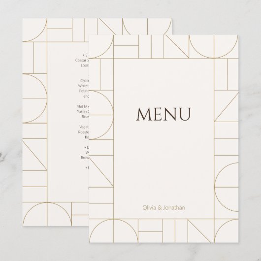 Modern Gold Ornaments Cream Wedding メニュー (正面/裏面)