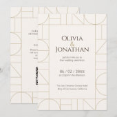 Modern Gold Ornaments Cream Wedding 招待状 (正面/裏面)