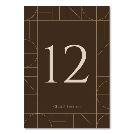 Modern Gold Ornaments Dark Brown Wedding テーブルナンバー (裏面)